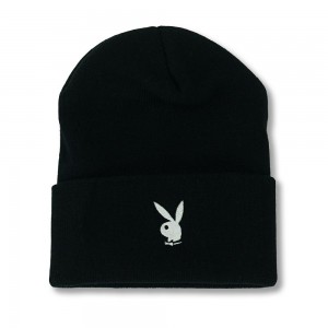 Dámské Klobouky Playboy Rabbit Head Cuffed Knit Beanie Černé | PLBY-592629