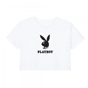 Dámské T-shirt Playboy Playmate of the Year Cropped Print Černé | PLBY-592880