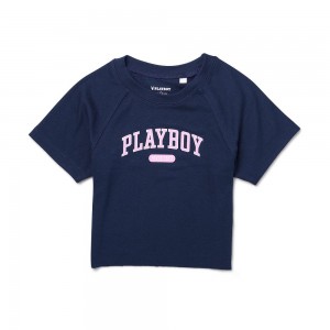 Dámské T-shirt Playboy x Revolve Mini Bunny Silk Tmavě Blankyt | PLBY-592907