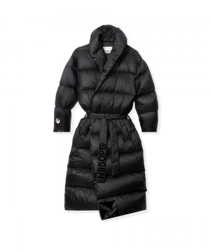 Pánské Bundy Playboy Belted Long Puffer Černé | PLBY-593065