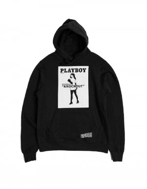 Pánské Mikina s Kapucí Playboy Knockout Černé | PLBY-593008