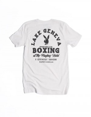 Pánské T-shirt Playboy Boxing Bílé | PLBY-593109