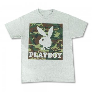 Pánské T-shirt Playboy Camo Box Maskáčové Šedé | PLBY-593192