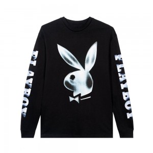 Pánské T-shirt Playboy Foil Rabbit Head Long Sleeve | PLBY-593261