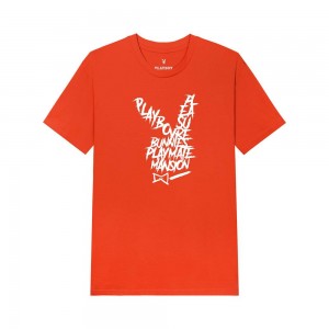 Pánské T-shirt Playboy Graffiti Rabbit Head Orange Oranžové | PLBY-593236