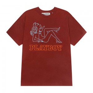 Pánské T-shirt Playboy Late Night Tmavě Červené | PLBY-593242