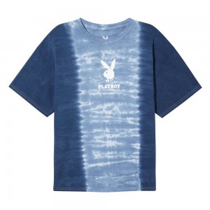 Pánské T-shirt Playboy Logo Vertical Tie-Dye Blankyt | PLBY-593185