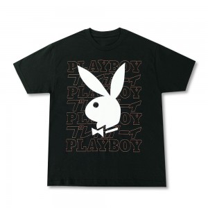 Pánské T-shirt Playboy Masthead Kanji Černé | PLBY-593193