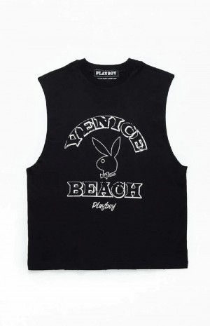 Pánské T-shirt Playboy PB VENICE BEACH MUSCLE Černé | PLBY-593134