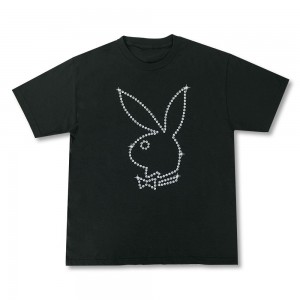 Pánské T-shirt Playboy Rabbit Head Beads Černé | PLBY-593197