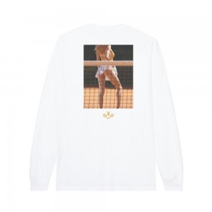 Pánské T-shirt Playboy Racquet Club Long Sleeve Bílé | PLBY-593178