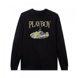 Pánské T-shirt Playboy Ski Long Sleeve feat. Holly Cook from Girls of Zimní 1984 Černé | PLBY-593176