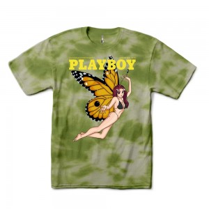 Pánské T-shirt Playboy Tokyo Club Butterfly Tie-Dye Zelene | PLBY-593203