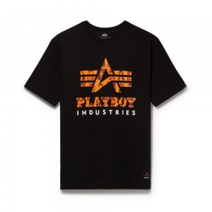 Pánské T-shirt Playboy x Alpha Industries Classic Černé | PLBY-593216