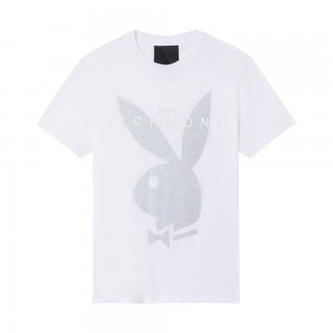 Pánské T-shirt Playboy x John Richmond Rabbit Head Bílé | PLBY-593231