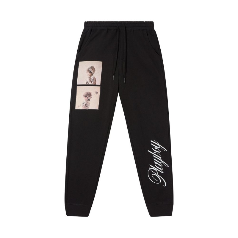 Dámské Kalhoty Jogger Playboy The Everyday Logo Crop Černé | PLBY-592736