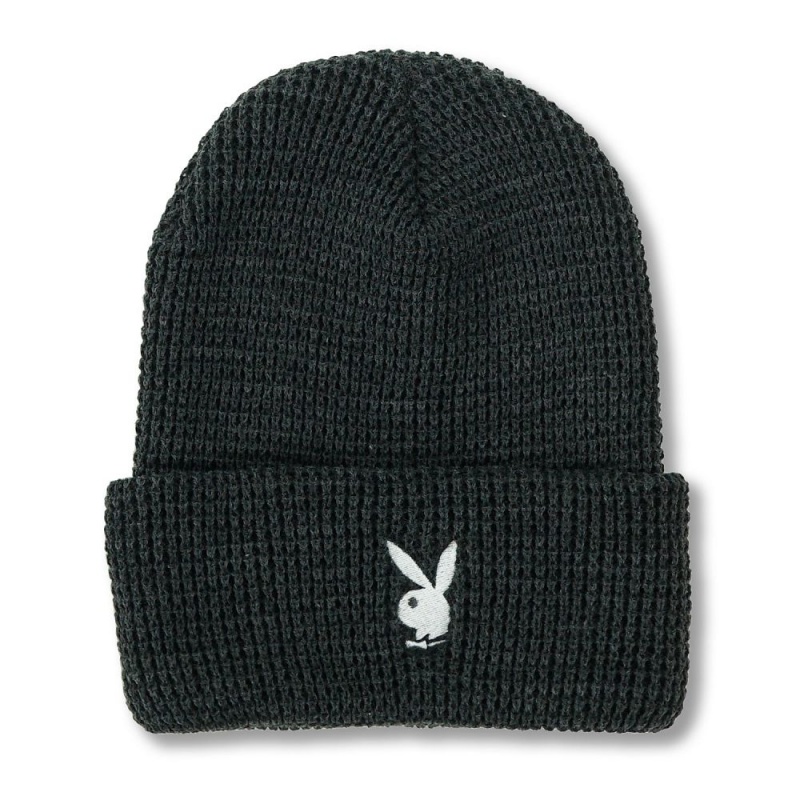 Dámské Klobouky Playboy Rabbit Head Waffle Cuffed Beanie Černé | PLBY-592631