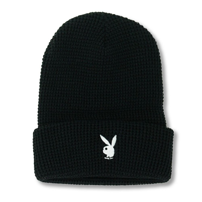 Dámské Klobouky Playboy Rabbit Head Waffle Cuffed Beanie Černé | PLBY-592631