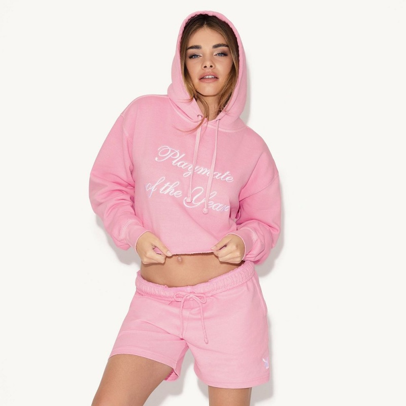 Dámské Mikina s Kapucí Playboy Playmate of the Year Hoodie - Pink / White Print Růžové Bílé | PLBY-592829