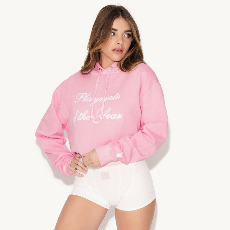 Dámské Mikina s Kapucí Playboy Playmate of the Year Hoodie - Pink / White Print Růžové Bílé | PLBY-592829