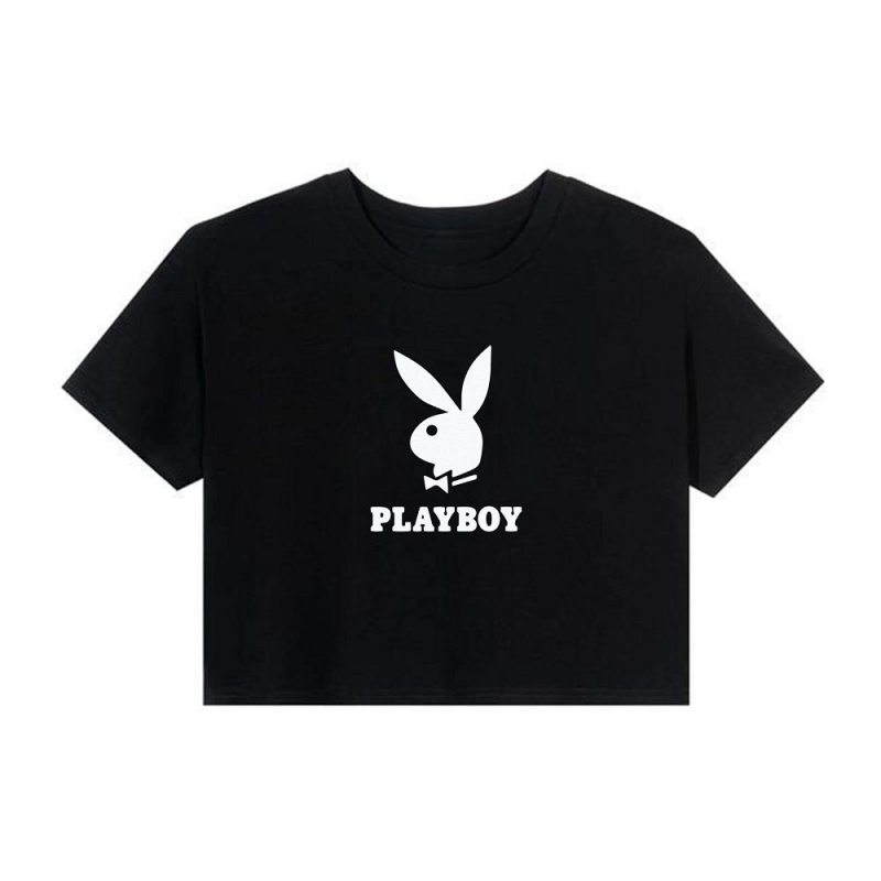 Dámské T-shirt Playboy Playmate of the Year Cropped Print Černé | PLBY-592880