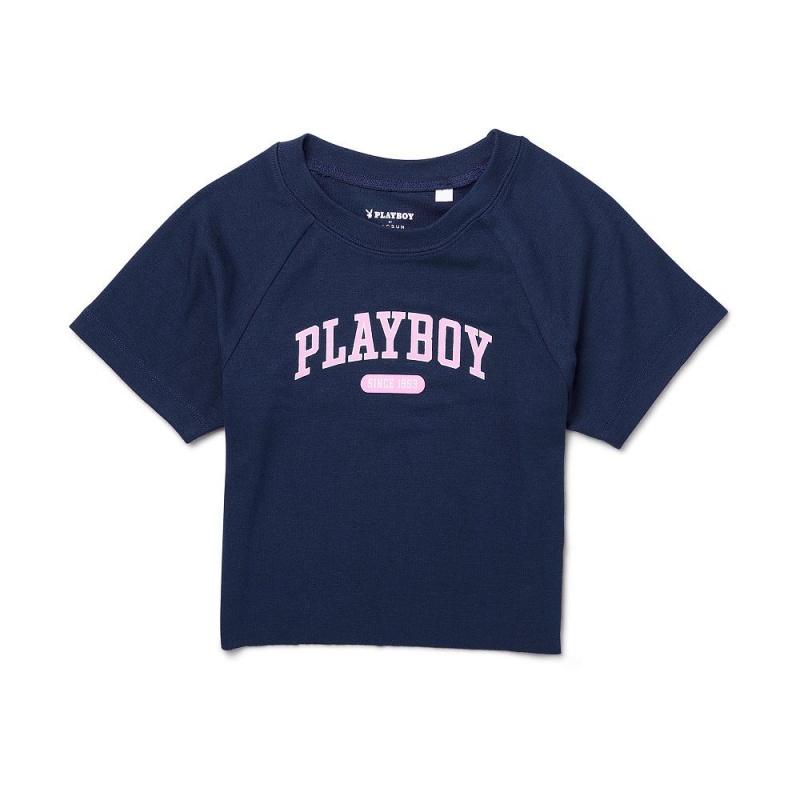 Dámské T-shirt Playboy x Revolve Mini Bunny Silk Tmavě Blankyt | PLBY-592907