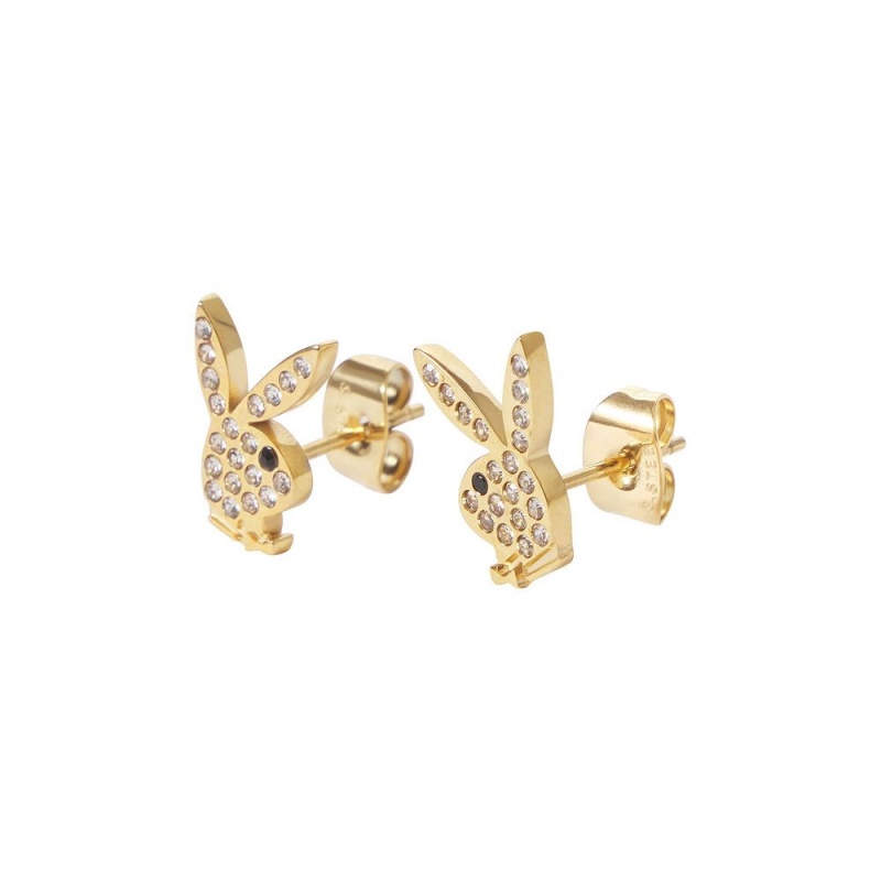 Dámské Šperky Playboy Rabbit Head Pave Stud Earrings Růžové Zlaté | PLBY-592623