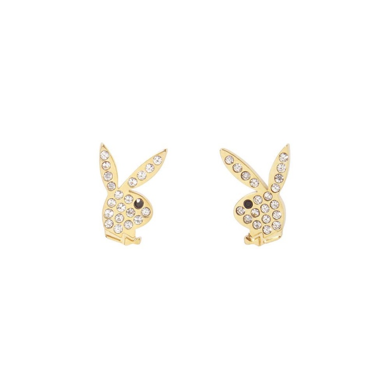 Dámské Šperky Playboy Rabbit Head Pave Stud Earrings Růžové Zlaté | PLBY-592623