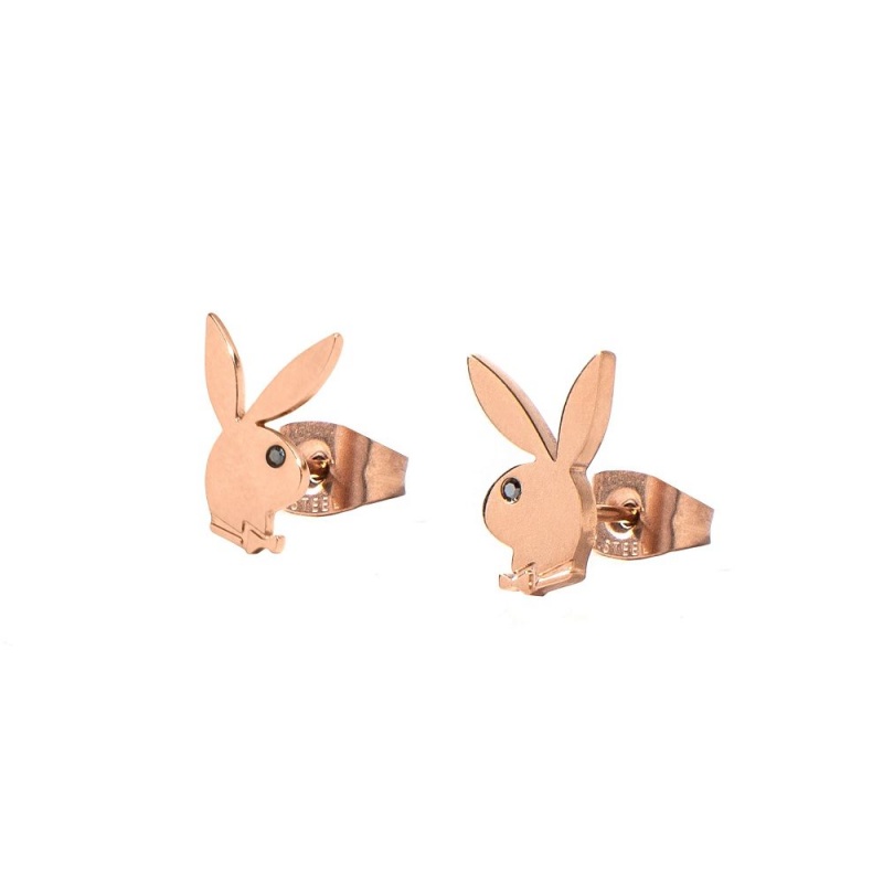 Dámské Šperky Playboy Rabbit Head Stud Earrings Rose Gold Růžové Zlaté | PLBY-592624