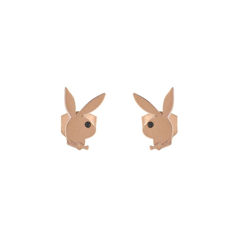 Dámské Šperky Playboy Rabbit Head Stud Earrings Rose Gold Růžové Zlaté | PLBY-592624