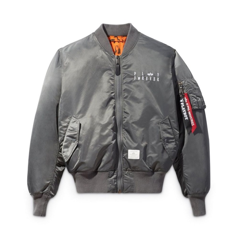 Pánské Bundy Playboy x Alpha Industries Reversible MA-1 Flight Olivy Zelené | PLBY-593076