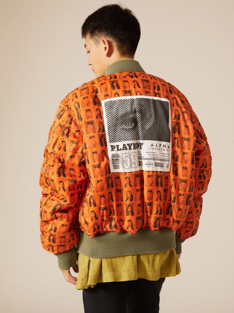 Pánské Bundy Playboy x Alpha Industries Reversible MA-1 Flight Olivy Zelené | PLBY-593076