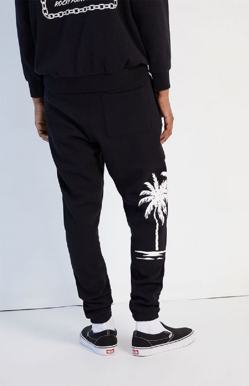 Pánské Kalhoty Jogger Playboy PB PALMS Černé | PLBY-592946