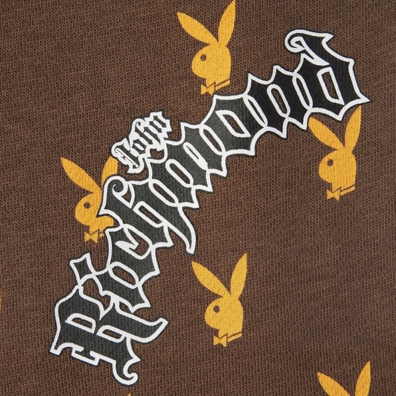 Pánské Kalhoty Jogger Playboy x John Richmond Repeating Rabbit Head Hnědé | PLBY-592972