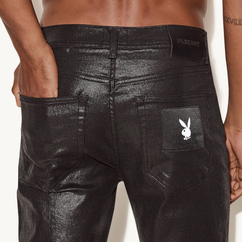 Pánské Kalhoty Playboy The Hubená Jean Waxed Denim Blankyt | PLBY-593000