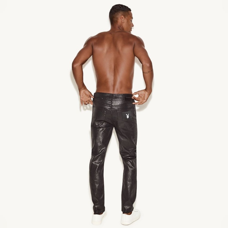 Pánské Kalhoty Playboy The Hubená Jean Waxed Denim Blankyt | PLBY-593000