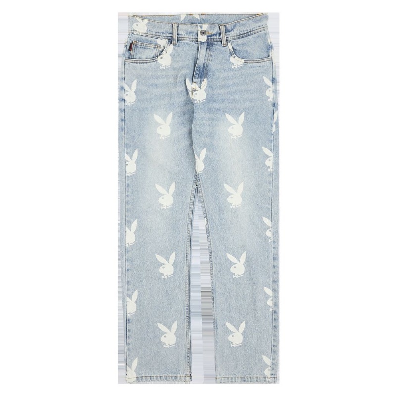 Pánské Kalhoty Playboy x Pleasures Scatter Denim Černé | PLBY-592993