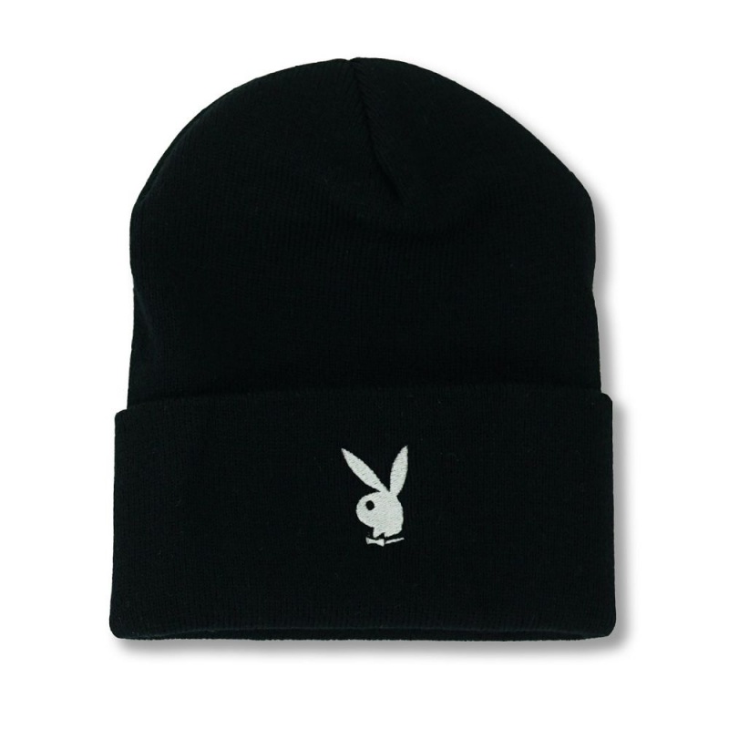 Pánské Klobouky Playboy Rabbit Head Cuffed Knit Beanie Černé | PLBY-592939