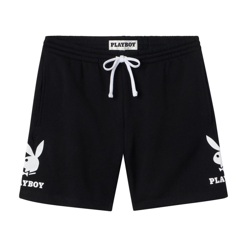 Pánské Kraťasy Playboy Double Bunny Černé | PLBY-592974