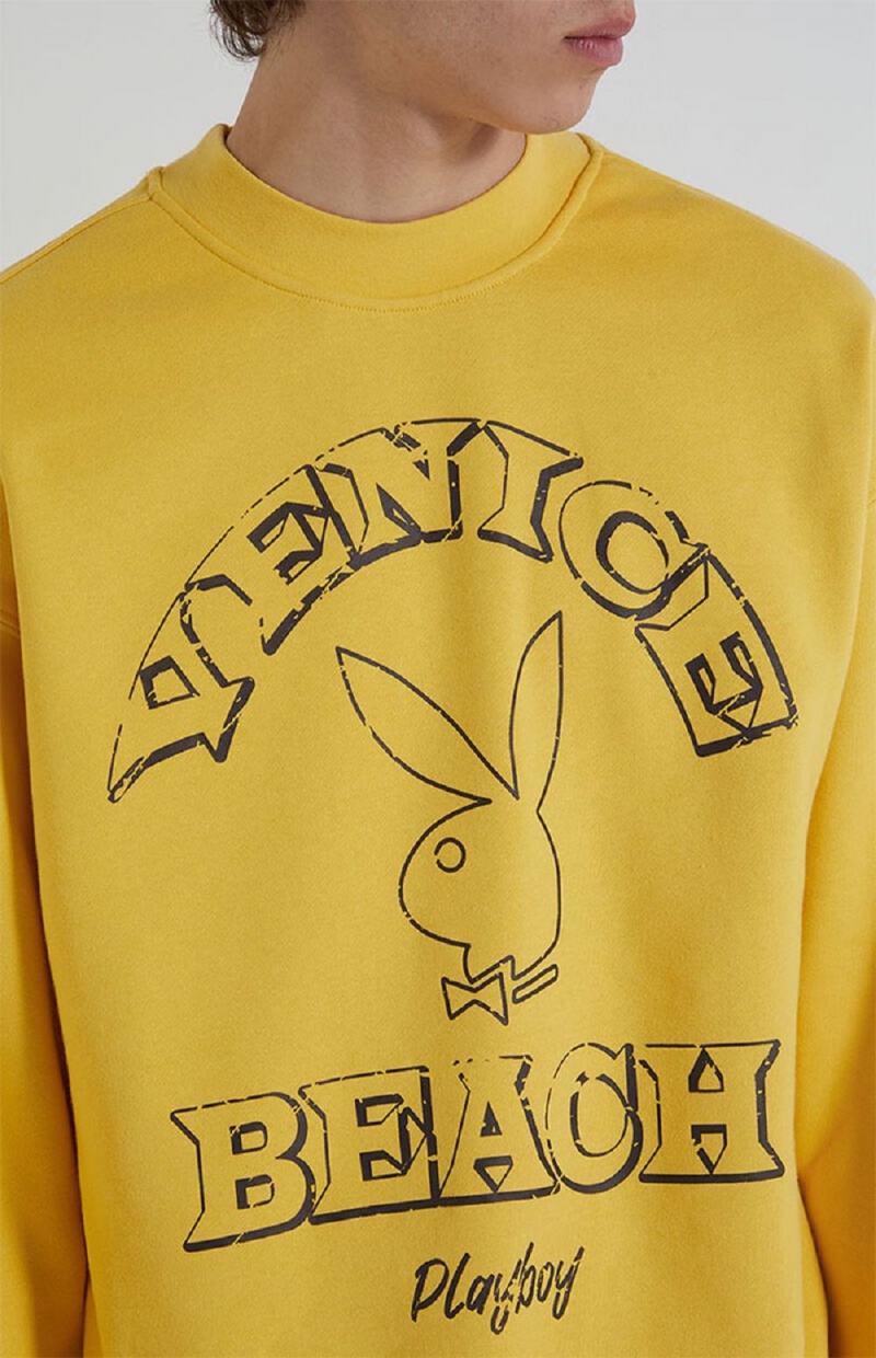 Pánské Mikina Playboy PB VENICE BEACH Žluté | PLBY-593019