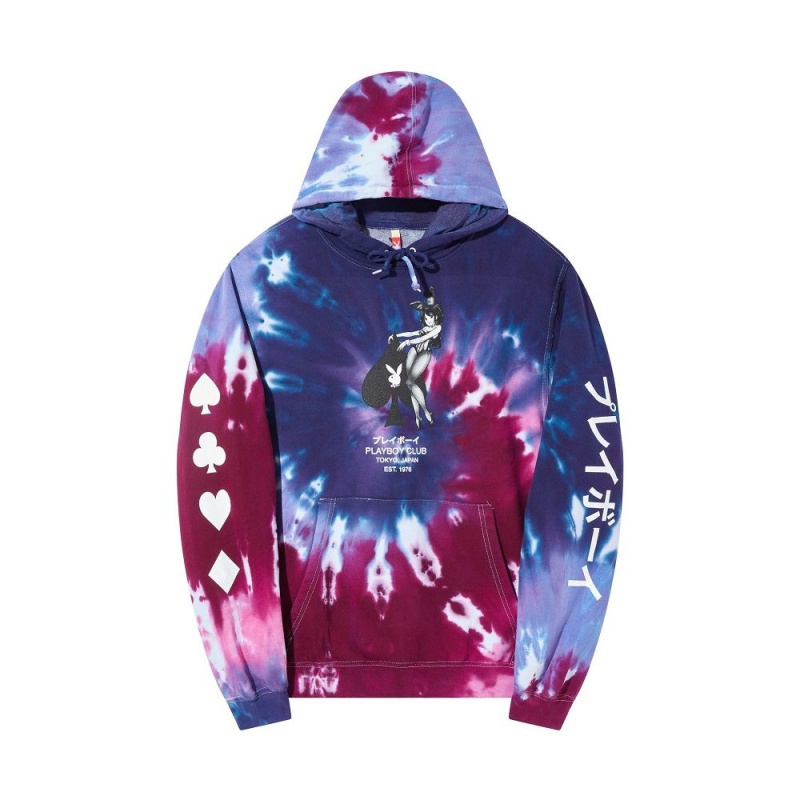 Pánské Mikina s Kapucí Playboy Ace of Spades Tie Dye Fialové | PLBY-593094