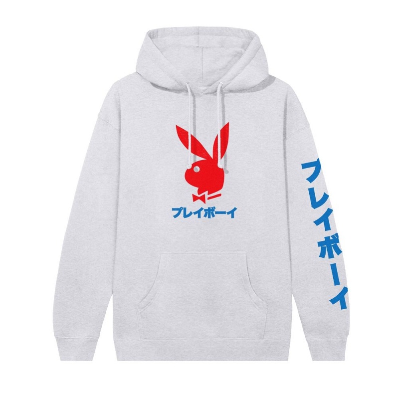 Pánské Mikina s Kapucí Playboy Japanese Rabbit Head Bílé | PLBY-593036