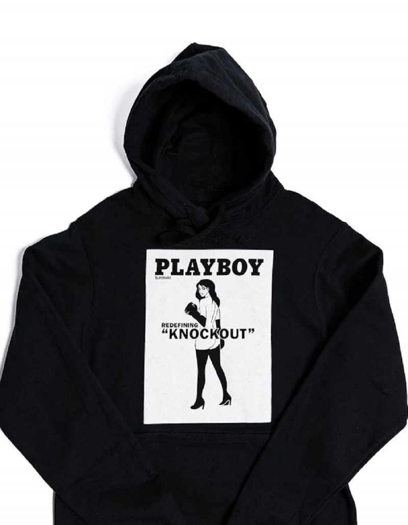 Pánské Mikina s Kapucí Playboy Knockout Černé | PLBY-593008