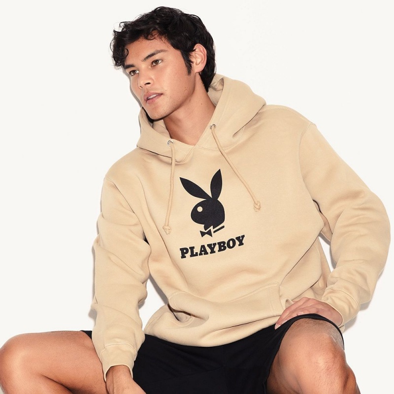 Pánské Mikina s Kapucí Playboy Logo Černé | PLBY-593039