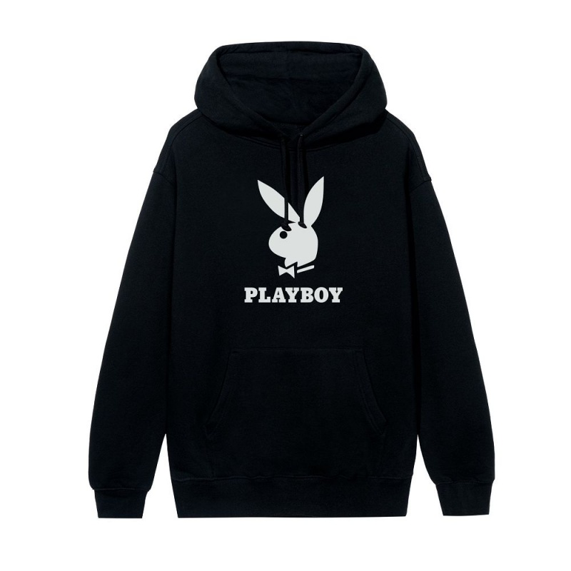 Pánské Mikina s Kapucí Playboy Logo Černé | PLBY-593039