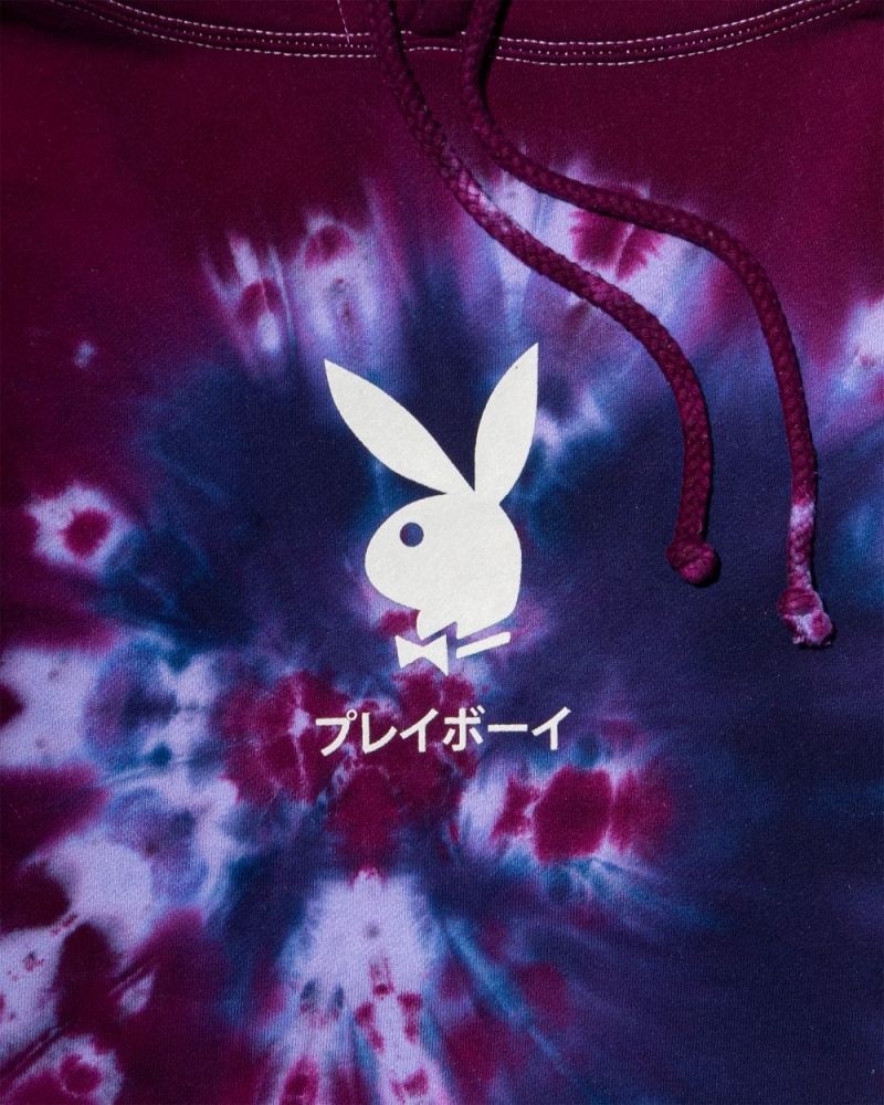 Pánské Mikina s Kapucí Playboy Tokyo Club Tie-Dye Fialové | PLBY-593014