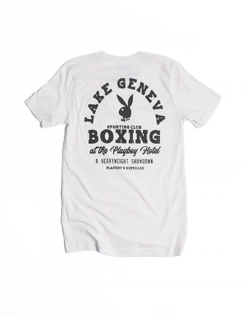 Pánské T-shirt Playboy Boxing Bílé | PLBY-593109