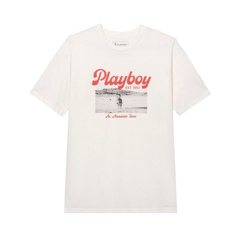 Pánské T-shirt Playboy Desperado American Icon Bílé | PLBY-593171