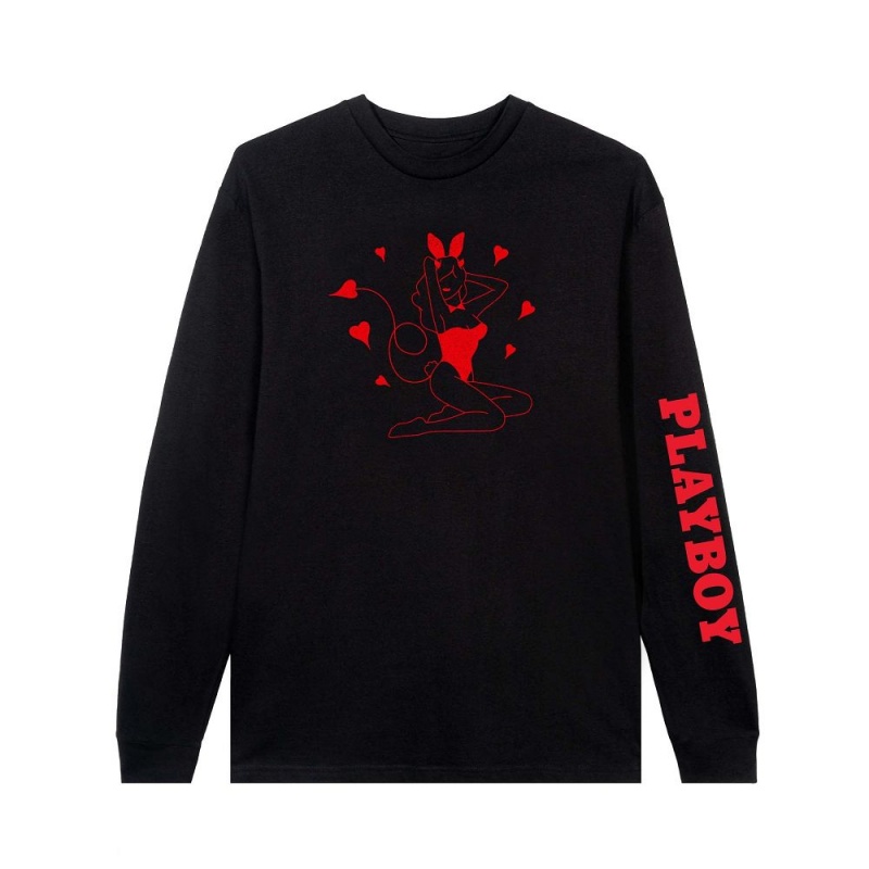 Pánské T-shirt Playboy Devil Bunny Long Sleeve | PLBY-593117