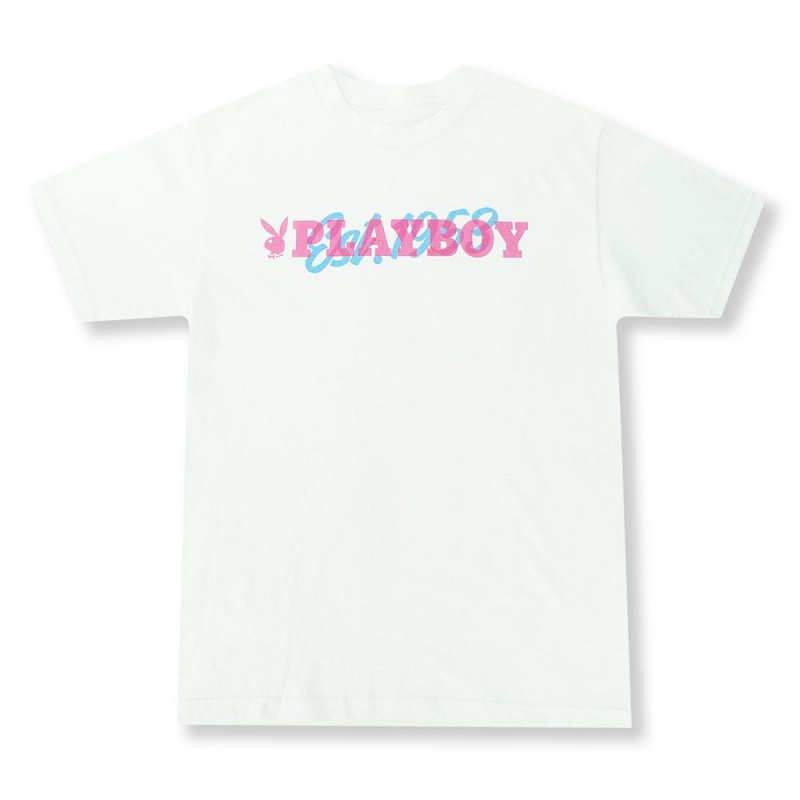 Pánské T-shirt Playboy Est. 1953 Bílé | PLBY-593129